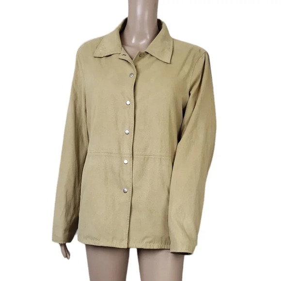 Outbrook Tan Rain Coat Large 12-14 Snap Button Front - Picture 6 of 7